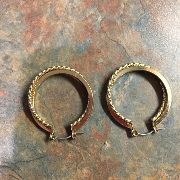 Goldtone Twist And Solid Double Hoop Pierced Earrings - Picture 4 of 5